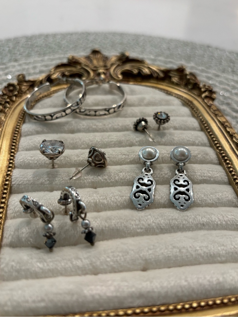 Brighton Silver Mixed Earring Set of 5 with Clear and Pearl Accents - Picture 4 of 4